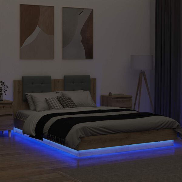 vidaXL Estrutura de Cama com Cabeceira Carvalho Artesanal 160 x 200 cm