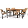 vidaXL Conj. jantar p/ jardim 7 pcs madeira de ac&aacute;cia maci&ccedil;a e metal