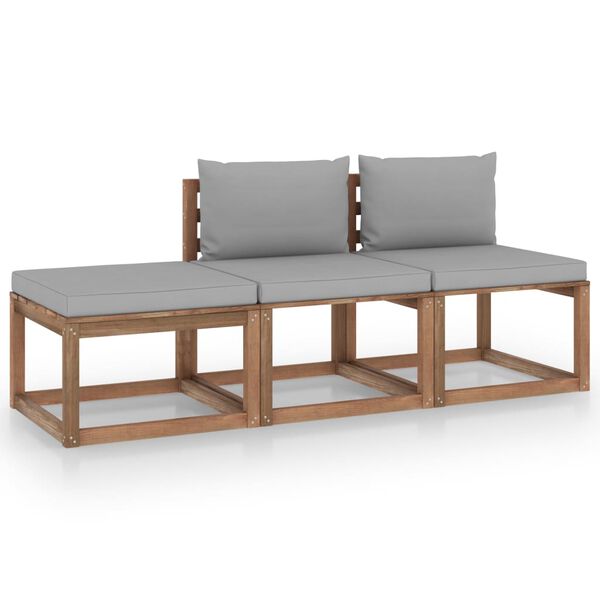 vidaxL 3 pcs conjunto lounge de paletes c/ almofad&otilde;es pinho impregnado
