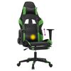 vidaXL Cadeira gaming massagens c/ apoio p&eacute;s couro artif. preto/verde