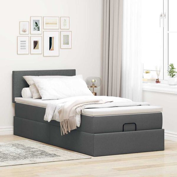vidaXL Estrutura cama otomana colch&atilde;o 90x190 cm tecido cinzento escuro