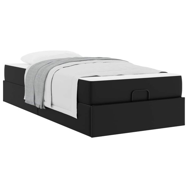 vidaXL Estrutura de cama com colch&atilde;o com colch&atilde;o 2 pcs Preto PVC