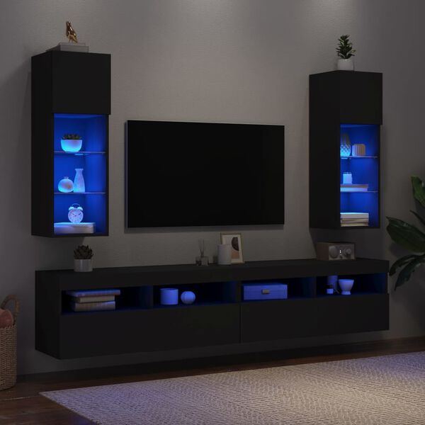 vidaXL M&oacute;veis de TV com luzes LED 2 pcs 30,5x30x90 cm preto