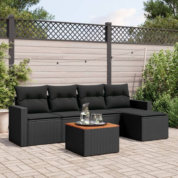 vidaXL 6 pcs conjunto sof&aacute;s de jardim c/ almofad&otilde;es vime PE preto
