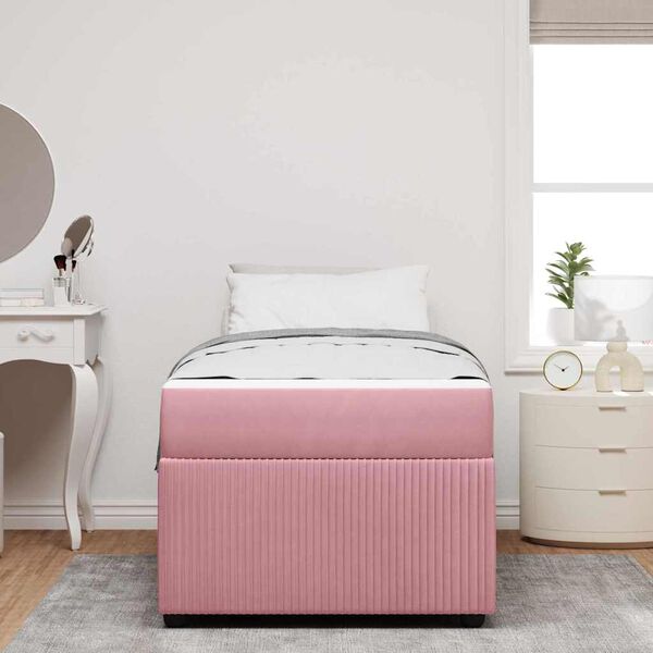 vidaXL Estrutura da Cama com colch&atilde;o Rosa 90 x 200 cm tecido