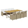 vidaXL 9 pcs conjunto de jantar p/ jardim com almofad&otilde;es vime PE bege