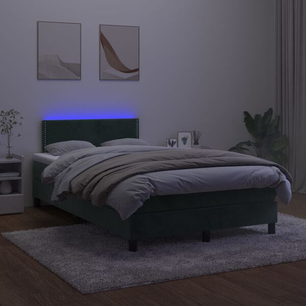 vidaXL Cama box spring c/ colch&atilde;o/LED 120x200 cm veludo verde-escuro