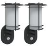 vidaXL Candeeiros parede p/ exterior c/ sensor 2 pcs aço inox. preto