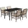 vidaXL 5 pcs conjunto jantar p/ jardim c/ almofad&otilde;es vime PE castanho