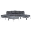 vidaXL 6 pcs conjunto lounge de jardim c/ almofad&otilde;es pinho cinza