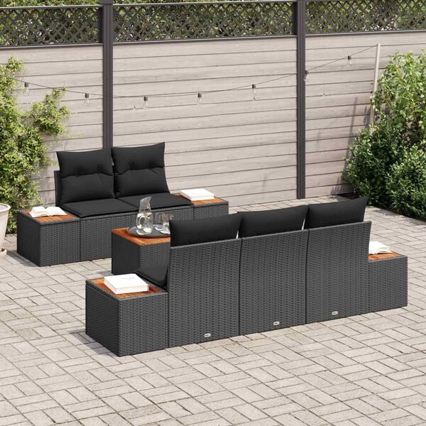 vidaXL Conjunto de Sof&aacute; de Jardim 6 pcs Preto Rattan Sint&eacute;tico