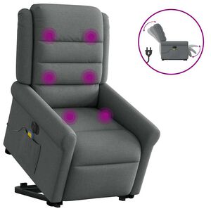 vidaXL Poltrona el&eacute;trica elevat&oacute;ria massagens tecido cinzento-escuro