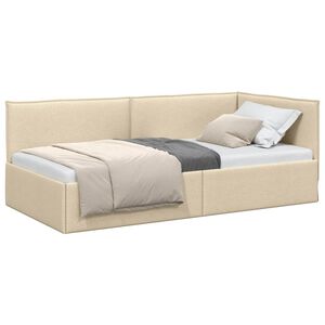 vidaXL Estrutura de Cama de Canto Creme 90 x 190 cm tecido