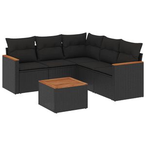 vidaXL 6 pcs conjunto sof&aacute;s de jardim c/ almofad&otilde;es vime PE preto