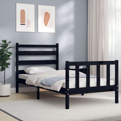 vidaXL Estrutura de cama com cabeceira 90x190 cm madeira maciça preto