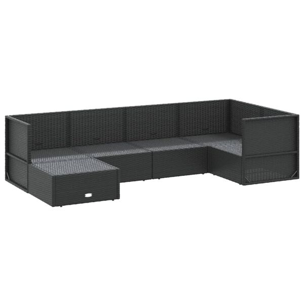 vidaXL 6 pcs conjunto lounge de jardim c/ almofad&otilde;es vime PE preto