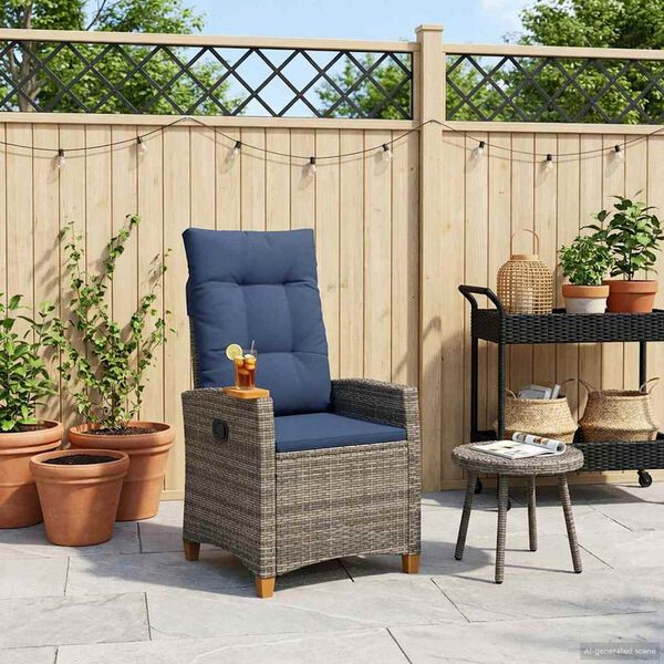 vidaXL Cadeira reclin&aacute;vel com prato para ch&aacute; 62 x 64 x 112 cm vime PE