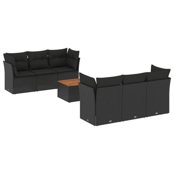 vidaXL 7 pcs conjunto de sof&aacute;s p/ jardim c/ almofad&otilde;es vime PE preto
