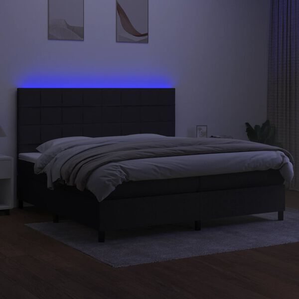 vidaXL Cama box spring c/ colch&atilde;o e LED 200x200 cm tecido preto