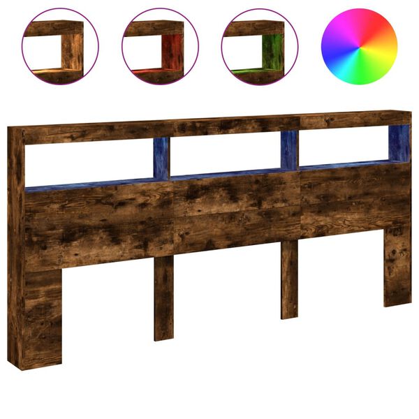 vidaXL Armário de cabeceira c/ luzes LED 220x17x102 cm carvalho fumado