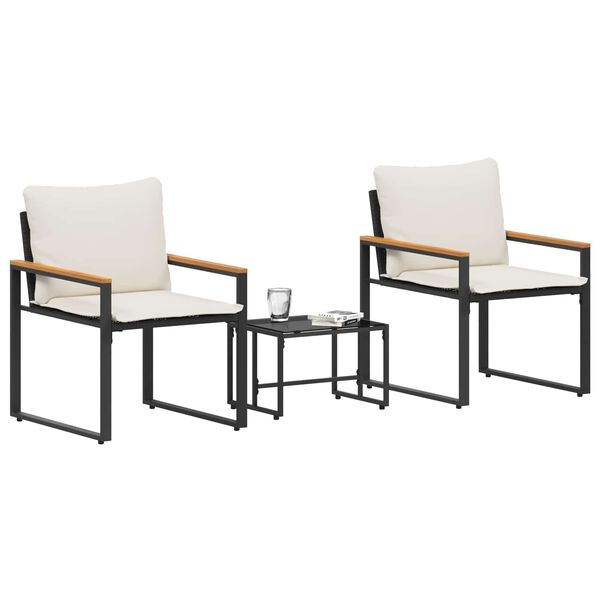 vidaXL Conjuntos de m&oacute;veis 3 pcs Preto e Branco Creme Vime