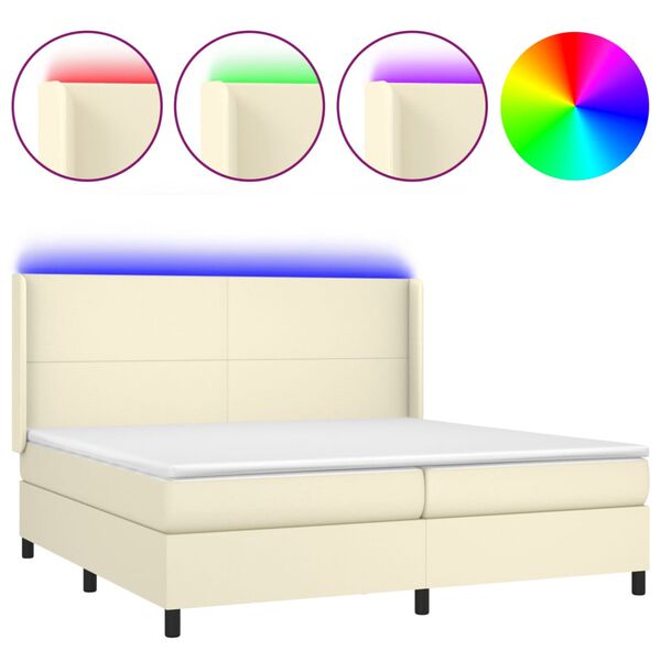 vidaXL Cama box spring c/ colch&atilde;o/LED 200x200cm couro artificial creme