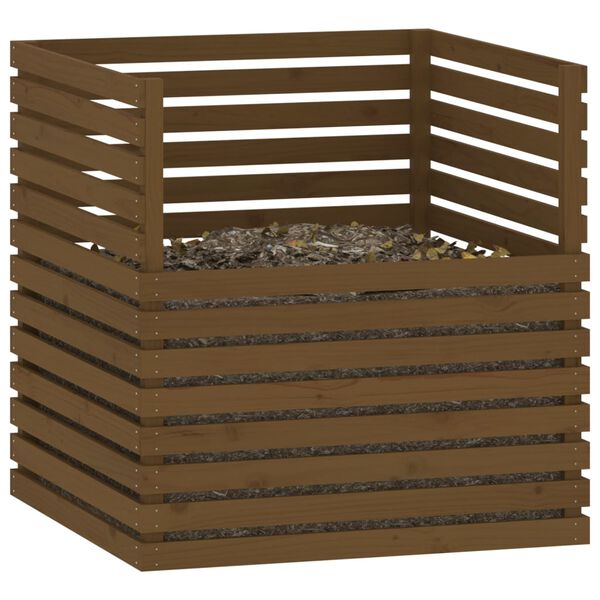 vidaXL Caixote de compostagem 100x100x102 cm pinho maciço castanho mel