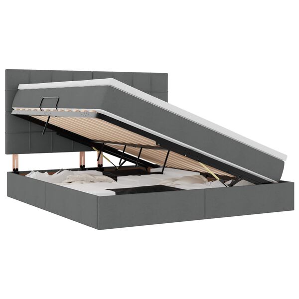 vidaXL Cama com arruma&ccedil;&atilde;o e LED Cinza Escuro 160 x 200 cm Poli&eacute;ster