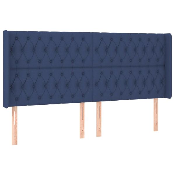 vidaXL Cabeceira de cama c/ abas tecido 203x16x118/128 cm azul