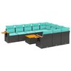 vidaXL 11 pcs conjunto sof&aacute;s de jardim c/ almofad&otilde;es vime PE preto