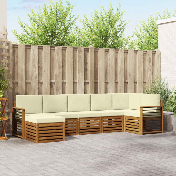 vidaXL Conjunto de Sof&aacute; Sectional com almofada 7 pcs Natural e Creme