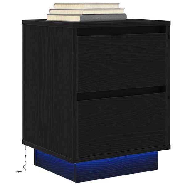 vidaXL Mesa de cabeceira com luzes LED 38x34x50 cm preto