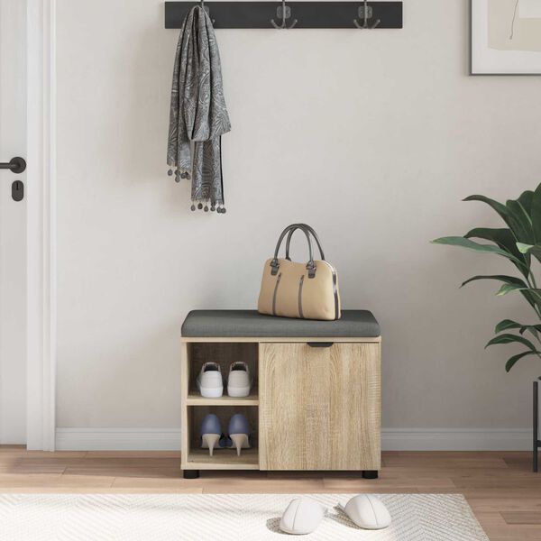 vidaXL Banco de Hall com almofada Liso Carvalho Sonoma 60 x 38 x 46 cm