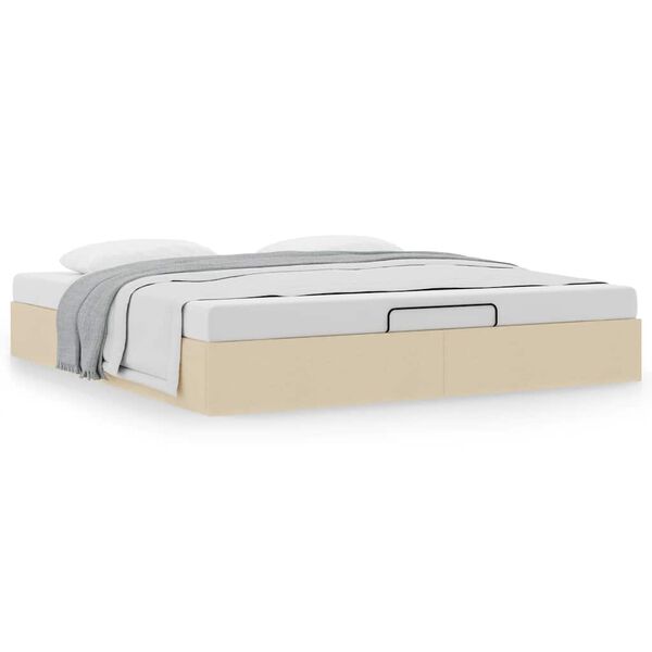 vidaXL Estrutura cama otomana sem colch&atilde;o 200x200 cm tecido cor creme