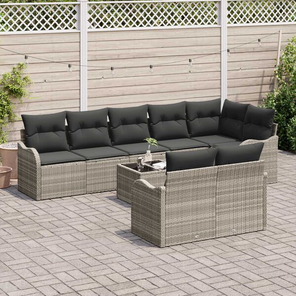 vidaXL Conjunto de Sof&aacute; de Jardim com almofada 9 pcs Cinzento-claro