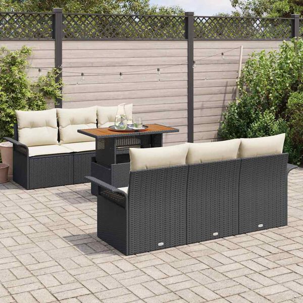 vidaXL Conjunto de Sof&aacute; de Jardim 7 pcs Preto Rattan Sint&eacute;tico