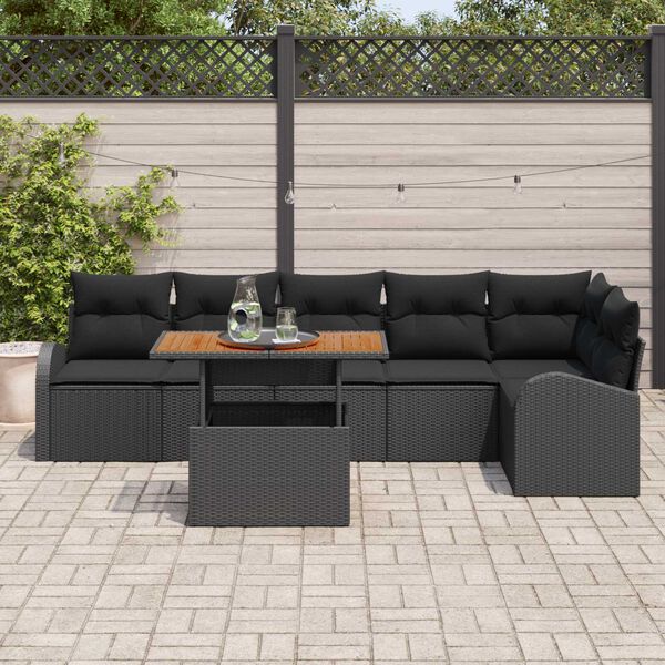 vidaXL Conjunto de Sof&aacute; de Jardim 7 pcs Preto Rattan Sint&eacute;tico