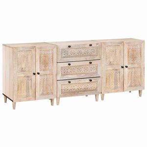 vidaXL Buffet 3 unid. 180 x 33,5 x 75 cm Madeira de mangueira maci&ccedil;a