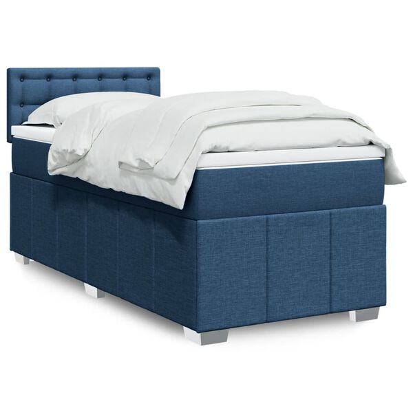 vidaXL Cama com molas/colch&atilde;o 90x190 cm tecido azul