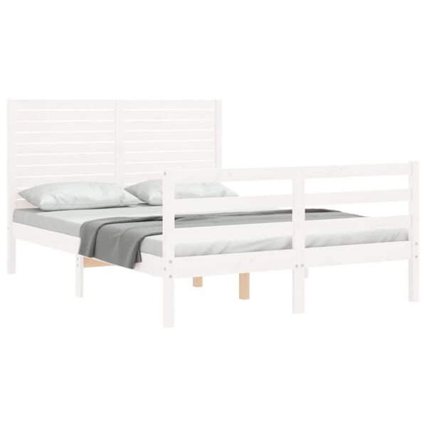 vidaXL Estrutura de cama com cabeceira 120x200cm madeira maci&ccedil;a branco