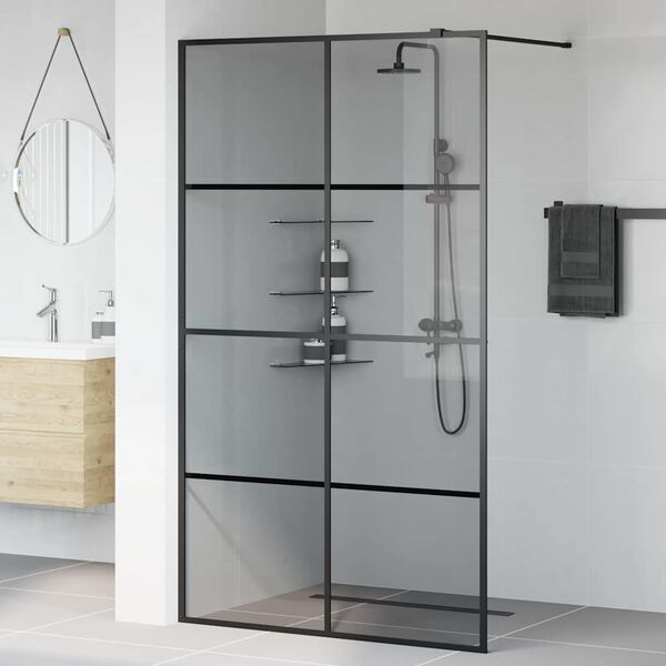 vidaXL Parede de Chuveiro Walk-in Preto 115 x 195 cm vidro temperado