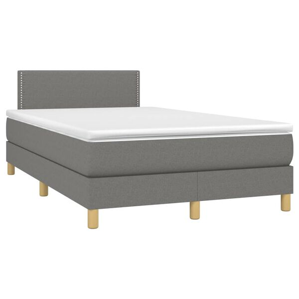 vidaXL Cama box spring c/ colch&atilde;o e LED 120x200 cm tecido cinza-escuro