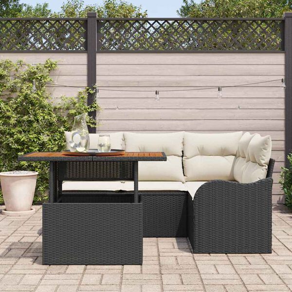 vidaXL Conjunto de Sof&aacute; de Jardim 5 pcs Preto Rattan Sint&eacute;tico