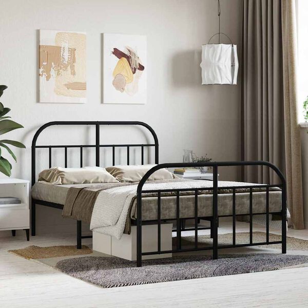 vidaXL Estrutura de cama com cabeceira e p&eacute;s 120x200 cm metal preto