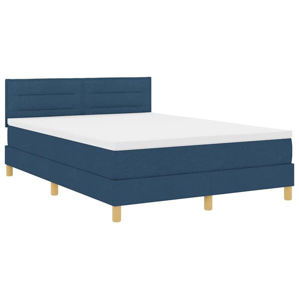 vidaXL Cama Box Spring LED com colch&atilde;o Azul 140 x 200 cm tecido