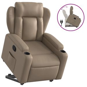 vidaXL Poltrona reclin&aacute;vel elevat&oacute;ria couro artificial cor cappuccino