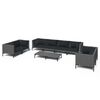 vidaXL 9 pcs conj. lounge jardim c/ almofad&otilde;es vime PE cinza-escuro