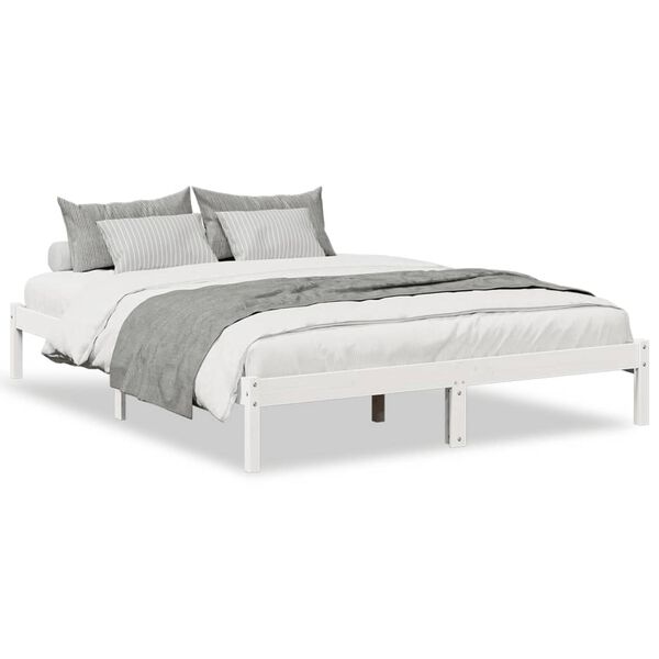 vidaXL Cama extra longa sem colch&atilde;o 160x220 cm pinho maci&ccedil;o branco