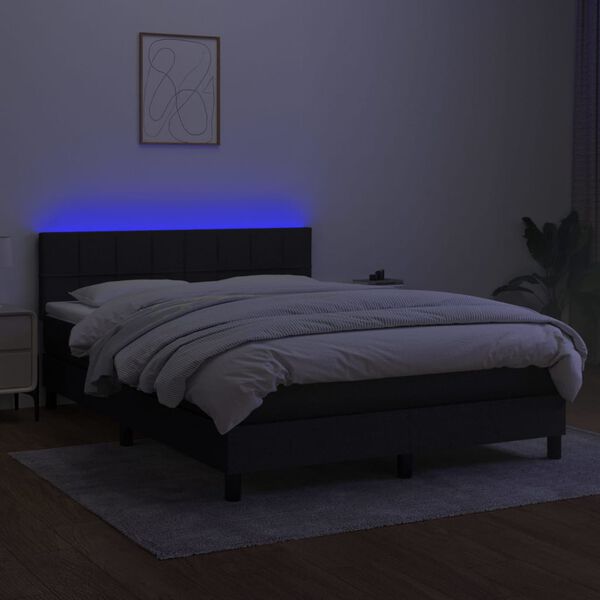 vidaXL Cama box spring c/ colch&atilde;o e LED 140x200 cm tecido preto