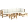 vidaXL 6 pcs conjunto lounge de jardim bambu c/ almofadões branco nata